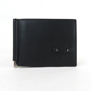 Fendi Bugs Eye Leather Wallet Money Clip Wallet Black
